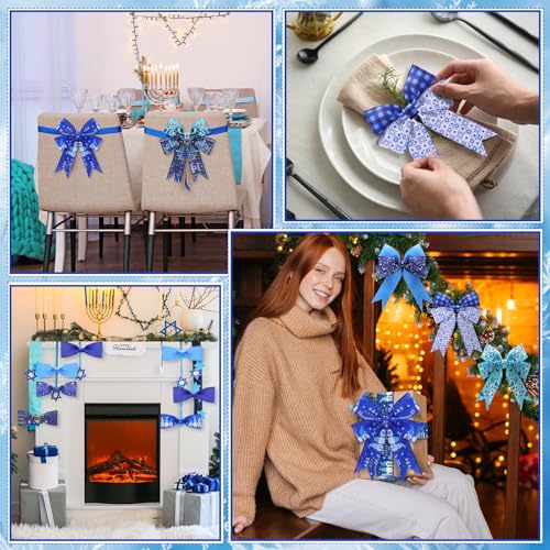 12 Rolls 60 Yard Hanukkah Wired Ribbon for Wreath Craft Bow (12 Count)