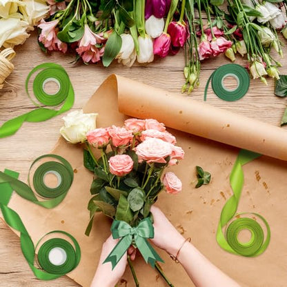 1-1/2 Inch Single-Faced Green Satin Ribbons for Crafts Gift Wrapping Wedding | 6 Rolls Assorted Ribbons for Flower Bouquet Invitations Bridal Shower Hair Bows Garland Party Decor