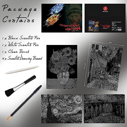 Scratch Art Painting 4 Pcs Vincent Van Gogh Scratch Rainbow Paper Set for Adults and Kids