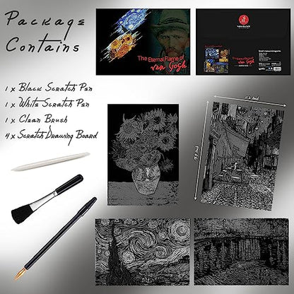 Scratch Art Painting 4 Pcs Vincent Van Gogh Scratch Rainbow Paper Set for Adults and Kids