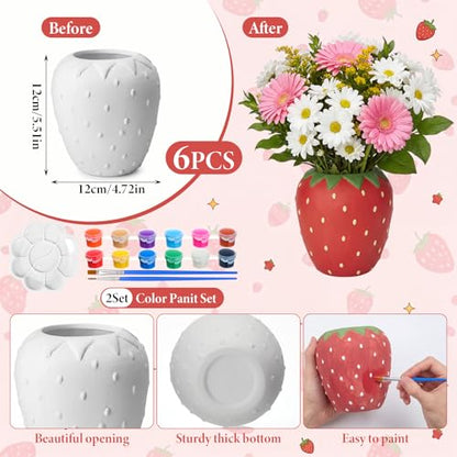 6 Pcs Ceramic Strawberry Vase to Paint 5.4" Unpainted DIY Painting Kit (6 Count)