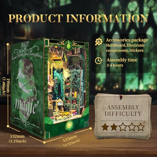 DIY Book Nook Kit 3D Wooden Puzzle DIY Miniature House Kit Magic Dollhouse Tiny House Bookshelf Dollhouse for Adults with LED Light