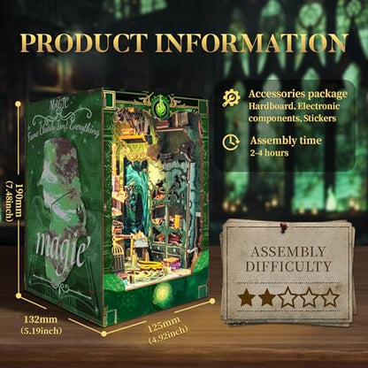 DIY Book Nook Kit 3D Wooden Puzzle DIY Miniature House Kit Magic Dollhouse Tiny House Bookshelf Dollhouse for Adults with LED Light