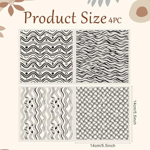 4 Pcs Artistic Wavy Polymer Clay Texture Sheets Wavy Lines Silicone Texture Stamp Seamless Pattern Modeling Pattern Pad Sheets for Jewelry and Earrings Tools