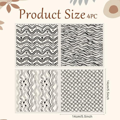 4 Pcs Artistic Wavy Polymer Clay Texture Sheets Wavy Lines Silicone Texture Stamp Seamless Pattern Modeling Pattern Pad Sheets for Jewelry and Earrings Tools