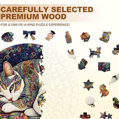 Yarn Cat Puzzles Adults Gifts for Women Men Wooden 200 Pieces 11.4 x 11.4in