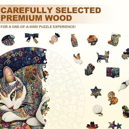 Yarn Cat Puzzles Adults Gifts for Women Men Wooden 200 Pieces 11.4 x 11.4in