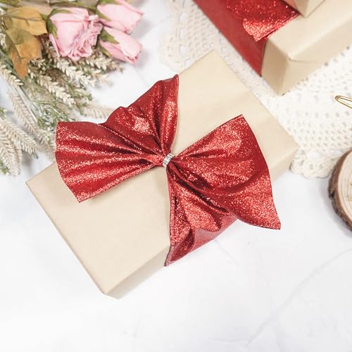 Glitter Wired Ribbon 4" x 10 Yards Red for Christmas Home Decor Bow Gift Wrapping DIY Crafts Wreath (30 Foot)