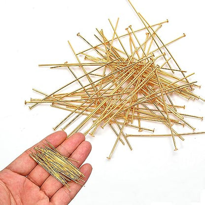 150pcs 18K Gold Filled Flat Head Pins Non Tarnish Craft Earring Bracelet Jewelry Making Accessories Supplies (150 Count)