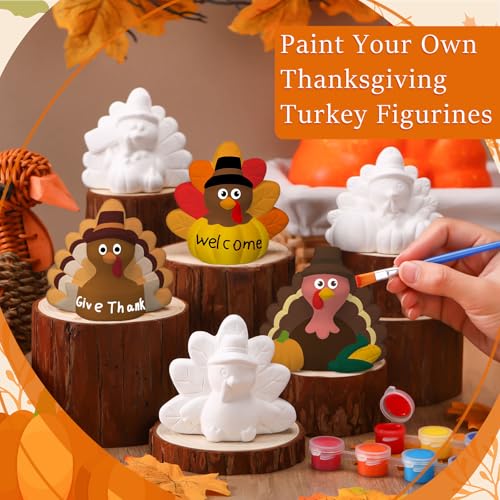 6 Sets Thanksgiving Turkey Gnome Ceramics DIY Painting Kit Brushes (6 Count)