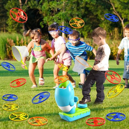 24 PCS Flying Disc Launcher Outdoor Indoor Game Toys Gifts for 3 4 5 6 Year Old Kids (29 Count)