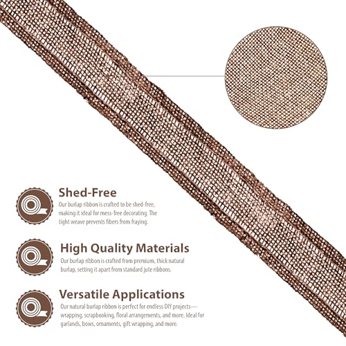 1 Inch Wide Brown Burlap Ribbon for Crafts (60 Feet)