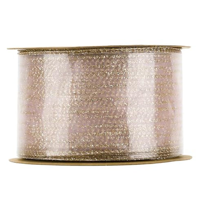 Rose Gold Sheer Glitter Wired Ribbon 2.5 Inch Horizontal Stripes Polka Dot Christmas Ribbon Organza Sheer Glitter Ribbons 25 Yards Rose Gold Ribbons for Christmas Tree (75 Foot)