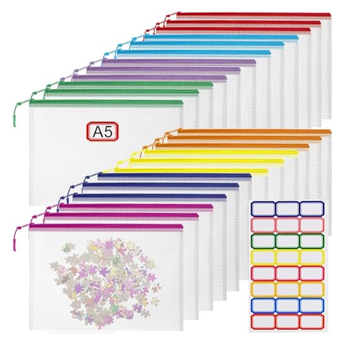 24pcs Mesh Zipper Pouch File Bags Puzzle Storage Bags