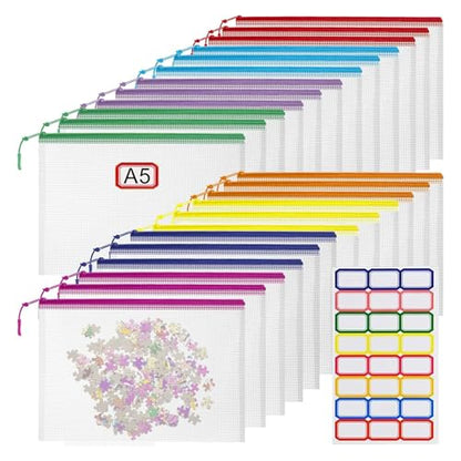 24pcs Mesh Zipper Pouch File Bags Puzzle Storage Bags