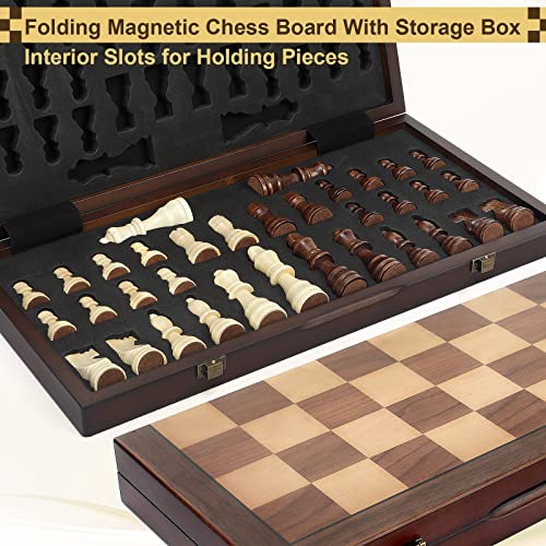 Magnetic Wooden Chess Set for Adults Kids 17'' Chess Board with Handmade Pieces