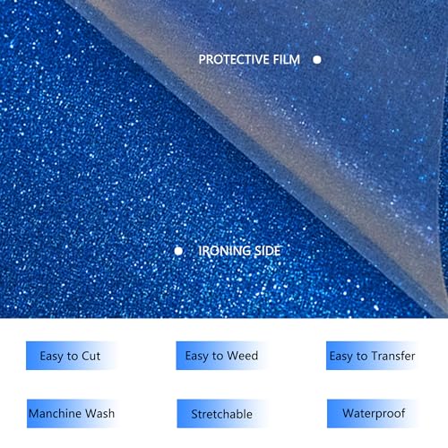 RENLITONG Royal Blue Glitter Heat Transfer Vinyl HTV Vinyl Rolls