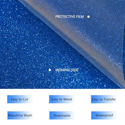 RENLITONG Royal Blue Glitter Heat Transfer Vinyl HTV Vinyl Rolls