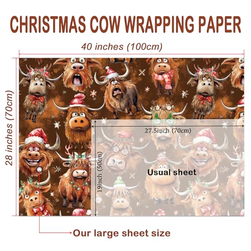 Highland Cow Christmas Wrapping Paper Sheet (30 Sq Ft)