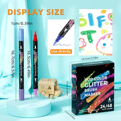 48 Colors 24 Pcs Glitter Markers Pens (24 Count)