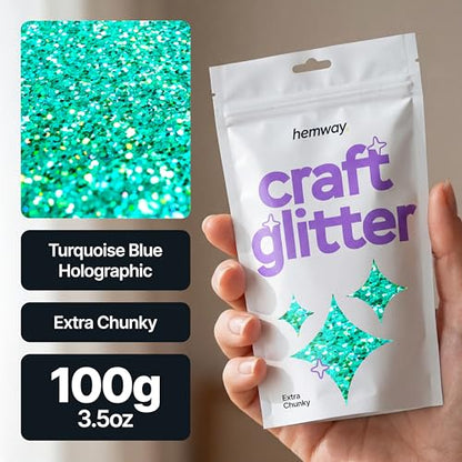 Craft Glitter Turquoise Blue Holographic 100g Extra Chunky Glitter (100 Gram)