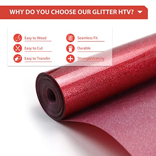 Glitter HTV 12" x 10ft Red Glitter HTV Heat Transfer Vinyl