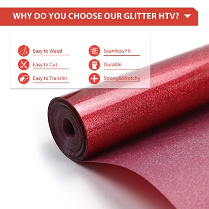 Glitter HTV 12" x 10ft Red Glitter HTV Heat Transfer Vinyl