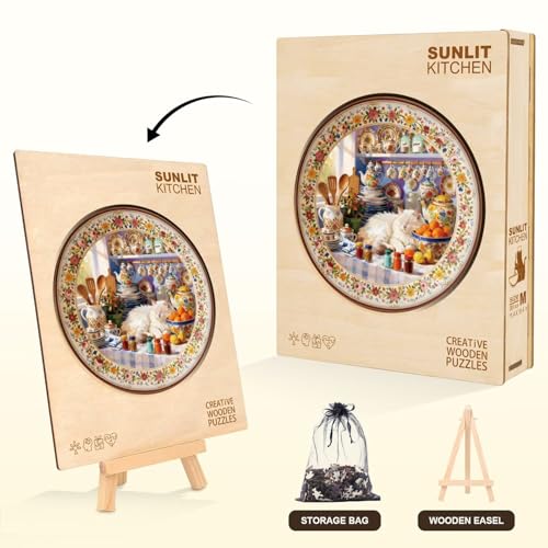 Sunlit Cat Kitchen Puzzles Adults Gifts Wooden 200 Pieces 11.4 * 11.4in (200 Count)
