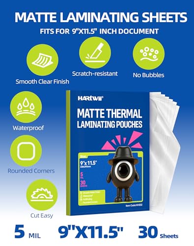 30 Pack Matte Laminating Sheets 9 x 11.5 Inches (30 Count)