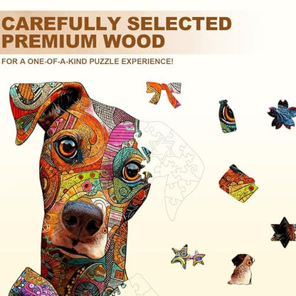 Dog Puzzles Colorful Mandala Unique Abstract Puppy Puzzle Adults Gifts for Women Men Wooden 65 Pieces 8.5 * 5.7in Wall Art Decor