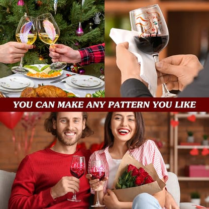 4 Sets Crafts Gift Paint Your Own Wine Glass 15 oz Painting 12 Pcs DIY Markers 12 Colors Acrylic Paint with Brushes to Design Your Own Personalized Craft (4 Count)