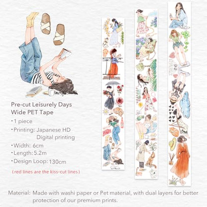 Pre Cut Leisurely Days PET Tape Roll (17.06 Foot)