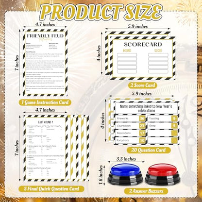 New Year Family Fued Game Cards with 2 Answer Buzzers for Party (30 Count)