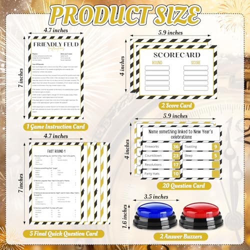 New Year Family Fued Game Cards with 2 Answer Buzzers for Party (30 Count)