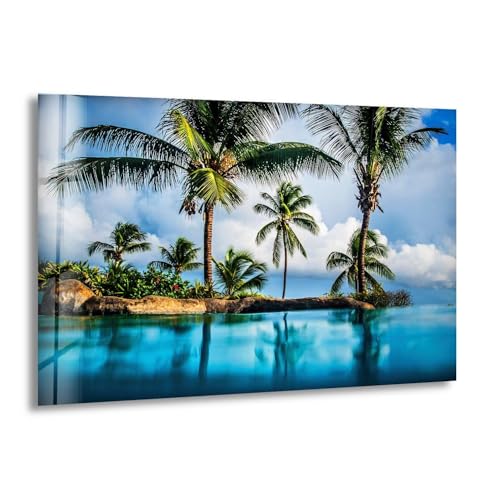 Round 24'' Island & Blue Sea Glass Wall ArtTempered Glass Printing Wall Decor Large Wall Art Wall Hangings