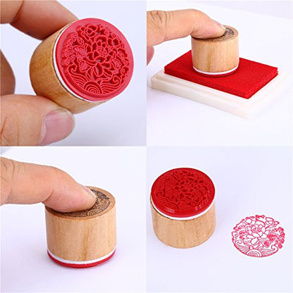 CCINEE 6pcs Round Rubber Stamps Floral Pattern Wooden Stamps for Christmas Scrapbooking Cards and Crafts Making (6 Count)