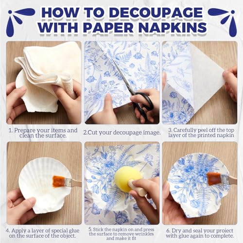 36 Pack 9 Styles Decoupage Napkins Blue Floral Chinoiserie Decor (36 Count)