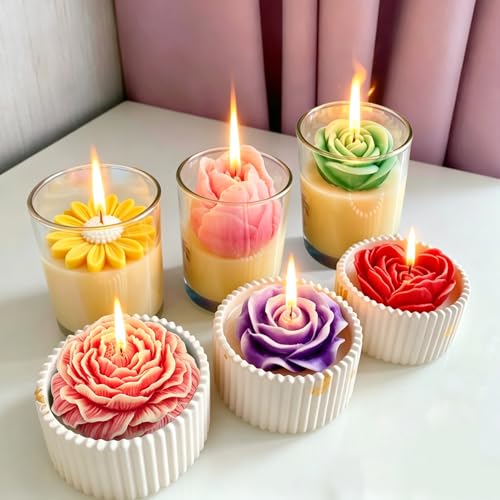6 Pcs Flower Silicone Candle Molds Set (6 Count)