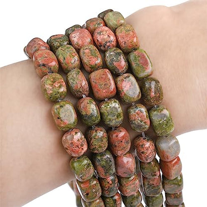 Natural Unakite Cuboid Stone Loose Semi Gemstone Beads for Jewelry Making 8mmx12mm 38cm (33 Count)