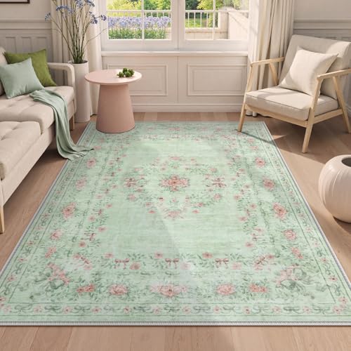 Floral Bow Print Washable Rugs 5x7 (36 Sq Ft)