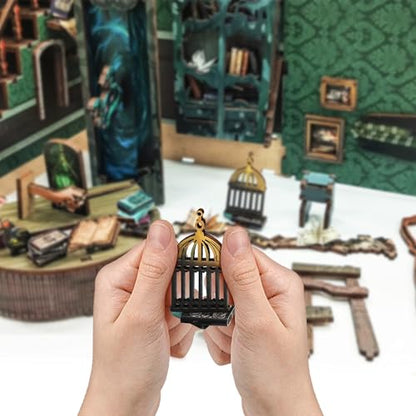 DIY Book Nook Kit 3D Wooden Puzzle DIY Miniature House Kit Magic Dollhouse Tiny House Bookshelf Dollhouse for Adults with LED Light