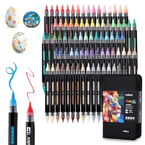 80 Colors Dual Tip Acrylic Paint Markers Automatic Ink Control Acrylic Paint Pens (80 Count)