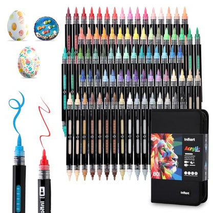 80 Colors Dual Tip Acrylic Paint Markers Automatic Ink Control Acrylic Paint Pens (80 Count)