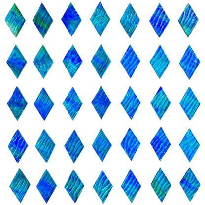 60 Pieces Diamond Shape Blue Green Transparent Stained Glass Pieces (60 Count)