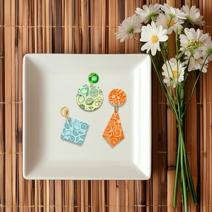 4 Sheets 4 Styles Vintage Lemons Polymer Clay Texture Sheets Lemon Slices Silicone Texture Stamp Flowers Modeling Pattern Pad Texture Sheets for Making Earrings Jewerly