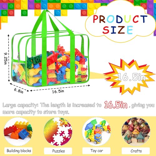 6 Colors XXL Toy Storage Bags with Labels Reusable Clear Toy Organizer (6 Count)