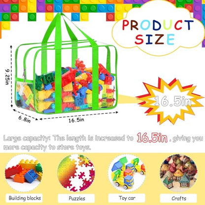 6 Colors XXL Toy Storage Bags with Labels Reusable Clear Toy Organizer (6 Count)