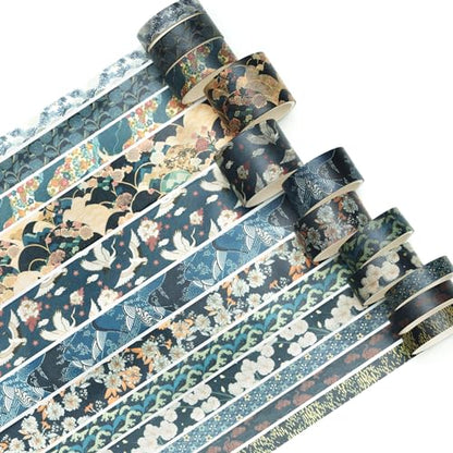 12 Rolls Kyoto Charm Washi Tape Set Japanese Arts Adhesive Tapes Geometric Garden Decorative Masking Tape Sets for Craft (12 Count)