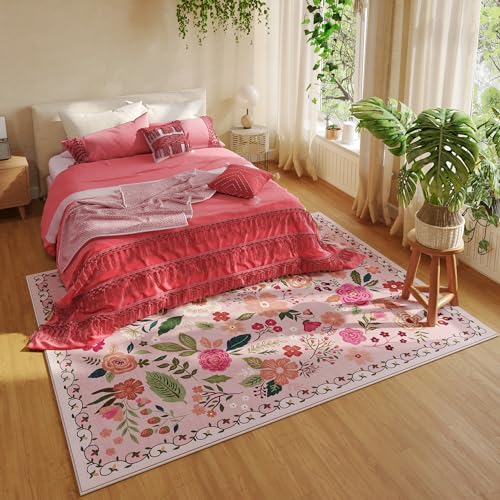 Area Rugs 8x10 Rug for Living Room Clearance Washable Boho Area Rug Non Slip Floral Vintage Low Pile Large Rug for Living Room