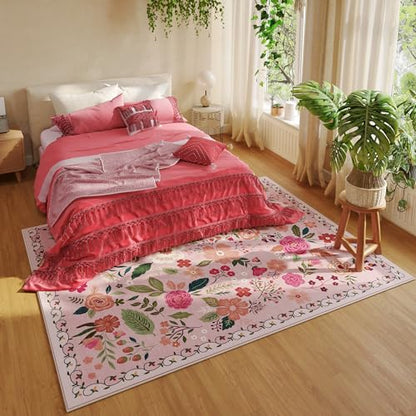 Area Rugs 8x10 Rug for Living Room Clearance Washable Boho Area Rug Non Slip Floral Vintage Low Pile Large Rug for Living Room